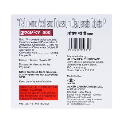 Zocef CV 500mg Tablet 6'S - Bacterial Infections-Cep