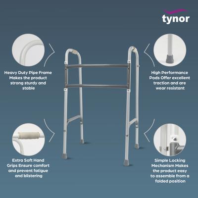 Tynor Walker Foldable Ergo (UN) (L 37) - Silver - Wheelchairs & Walking Sticks