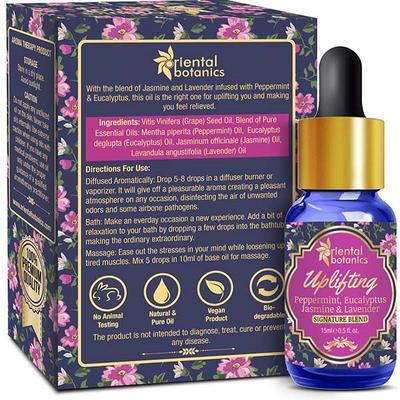 Oriental Botanics Uplifting Aroma Therapy Diffuser Oil (Peppermint, Eucalyptus, Jasmine & Lavender) 15 ml - Creams/Oils/Lotions