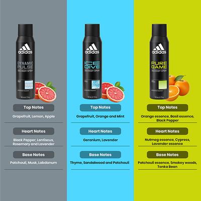 Adidas Pure Game 150ml + Dynamic Pulse 150ml + Ice 150ml Deodorant Set 3's - Men Deodorants/Roll-Ons