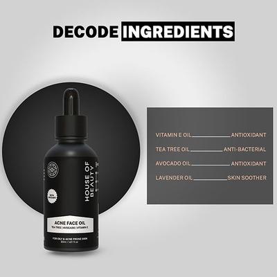 House of Beauty Acne Oil with Tea Tree, Avocado & Vit-E For Drying Pimpled & Oily Skin 30ml - Face Oils