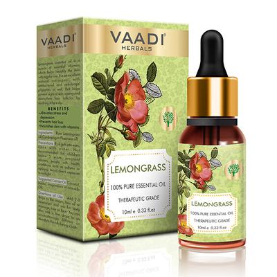 Vaadi Herbals Lemongrass Essential Oil - Reduces Stress & Depression, Prevents Hairfall, Prevents Skin Ageing - 100% Pure Therapeutic Grade 10 ml - Essential Oils