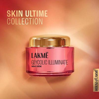 Lakme Glycolic Illuminate Night Cream with Glycolic Acid and 1% Niacinamide for Skin Cell Regeneration 50 gm - Night Cream