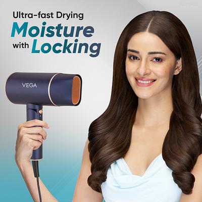 Vega Ionic 1400W Foldable Hair Dryer for Men and Women with 2 Heat/Speed Settings, (VHDH-35) 496 gm - Hair Dryers