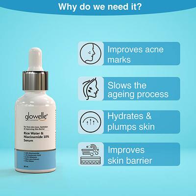 Aryanveda Glowelle Rice Water & 10% Niacinamide Face Serum With Aloe Vera Extracts 30 ml - Face Serum