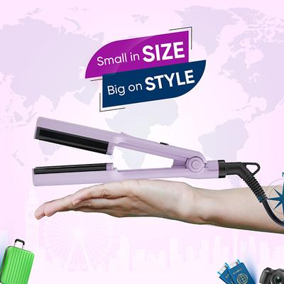 Vega Go Mini Hair Waver with Ptc Ceramic Coated Plates for Women, Purple (VHWR-02) 350 gm - Rollers & Curlers