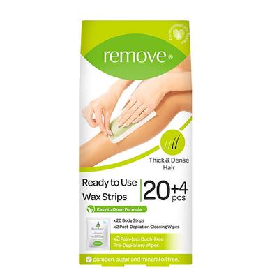 Remove Wax Strips 24 Pcs Body Strips - Thick Hair (20 Body Strips & 2 Pain-Less + 4 Post Depilation Cleaning Wipes) 1's - Shaving & Hair Removal