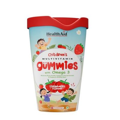 HealthAid Omega 3 For Childrens Multivitamin Gummies - Strawberry Flavour 60's - Omega Fish Oil Fatty Acids