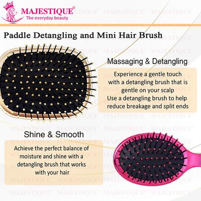 Majestique Large Paddle and Mini Detangling Hair Brush Set, Mini Travel Size Brush- Multicolor 2's - Hair Brushes
