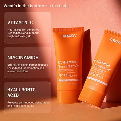 Arata Sunscreen Gel, Ultra Light & Balancing, For Broad Spectrum UVA & UVB Protection (50 ML) SPF 50+ & PA+++ 50 ml - Face Sunscreen