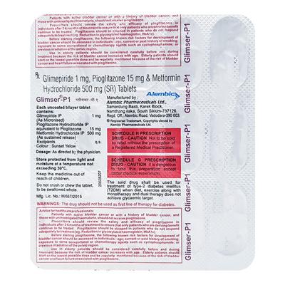 Glimser P 1/500/15mg Tablet 15'S - Diabetes-Ant
