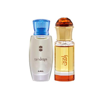 Ajmal Raindrops Concentrated Perfume Oil Floral Chypre Attar And Mukhallat Raaqi Concentrated Perfume Oil Floral Fruity Attar 20 ml - Deodorants/Roll-Ons