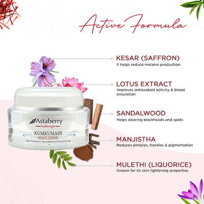 Astaberry Indulge Kumkumadi Night Creme for Radiant Skin - Rejuvenating & Helps Reduce Blemishes 50 gm - Night Cream