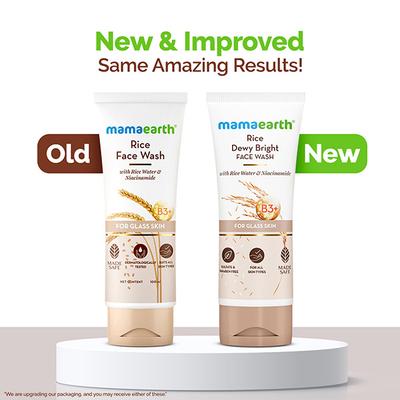 Mamaearth Rice Face Wash with Rice Water & Niacinamide for Glass Skin B3+ 100ml - Face Wash & Cleansers