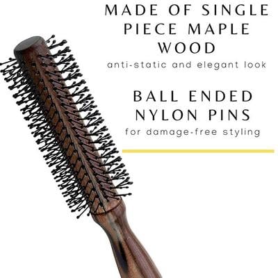 Bronson Professional Round Hair Brush Dark Brown Wooden for Quick Curls, Waves And Volume 12's - Hair Brushes