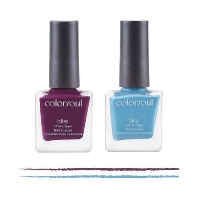 Colorsoul Bliss Vegan Nail Enamel, Iris Tint, Icey Blue, B10, B20 (Pack of 2 x 8 ml) 1's - Nail Polish