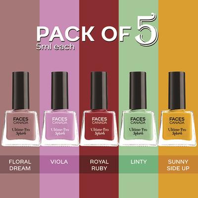 Faces Canada Ultime Pro Splash Mini Nail Enamel, Floral Dream + Royal Ruby + Linty + Viola + Sunny Side Up, 25ml 1's - Nail Polish