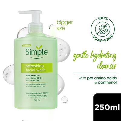 Simple Refreshing Facial Wash, 100% Soap-Free Perfect for Sensitive Skin 250 ml - Face Wash & Cleansers
