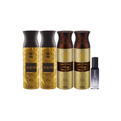 Ajmal 2 Aurum & 2 Wisal Dhahab Deo & Ascend EDP Pack of 5 20 ml - Women Perfumes (Edt/Edp)
