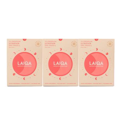 LAIQA Premium Ultrathin Day Pads L (Pack of 3 X10) - Sanitary Napkins