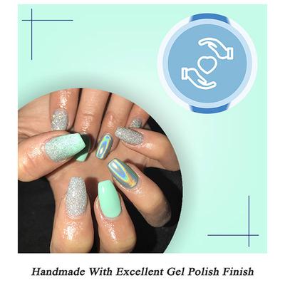 Handmade Press On Gel Nails - Holographic Sea Green 50 gm - Nail Polish