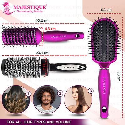 Majestique Detangling, Vent and Blow Dry Brushes, Soft Nylon Bristles -Multicolor 3's - Hair Brushes
