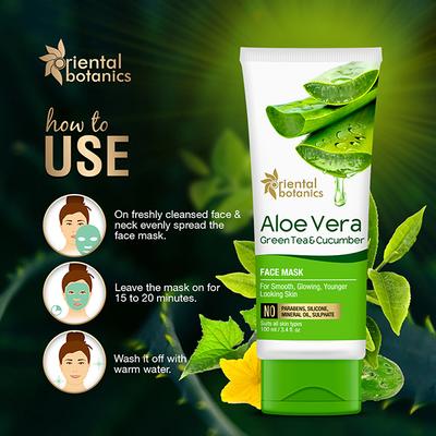 Oriental Botanics Aloe Vera, Green Tea & Cucumber Face Mask 100 ml - Masks & Peels