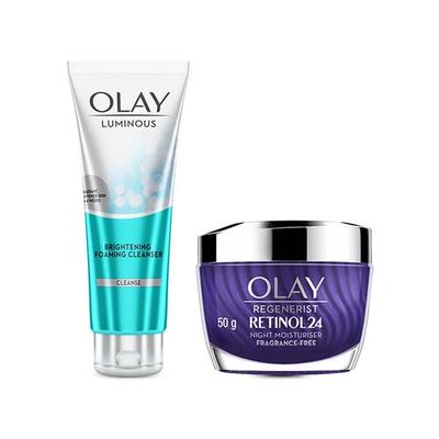 Olay Retinol Kit for Overnight Repair - Retinol Cream with Free Cleanser, 24h Hydration 1's - Night Cream