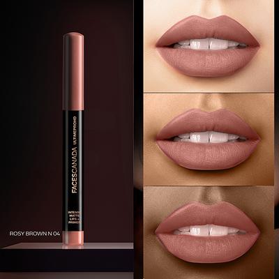 Faces Canada Ultime Pro Hd Intense Matte Lips + Primer - Rosy Brown N04, 9Hr Long 1.4 gm - Lip Crayons
