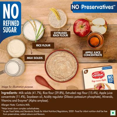 Nestle Cerelac Baby Food Cereal No Refined Sugar No Preservatives - Ragi Apple (For 6 to 24 Months Baby) 300 g - Baby And Infant Supplements