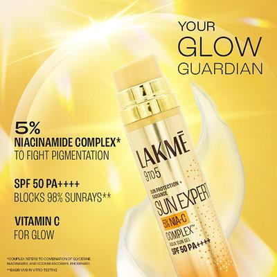 Lakme 5% Niacinamide and VIT C water-light Sunscreen gel SPF 50 Pa++++ for Oily Skin 2X Glow 56 gm - Face Sunscreen