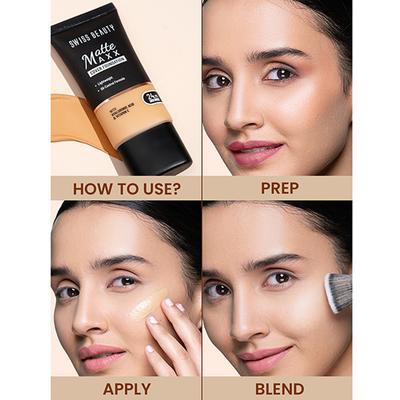 Swiss Beauty Matte Maxx Cover Foundation, 24- Hour Stay, with Hyaluronic Acid & Vitamin E, Oil-Control Formula 6 - Deep Warm 30 gm - Foundation