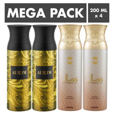 Ajmal Aurum & Wisal Deodorant Spray- For Women (Pack Of 4) 200 ml - Women Perfumes (Edt/Edp)