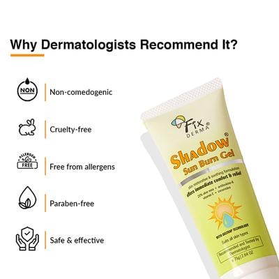 Fixderma Shadow Sun Burn Gel with 20% Aloe Vera Gel & Vitamin E Sunburn Cream for Face 75 gm - Face Packs