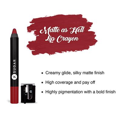 SUGAR Cosmetics Matte As Hell Crayon Lipstick - 10 Cherry Darling (Cherry Red) 2.8 gm - Lip Crayons