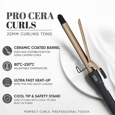 VEGA Professional Pro Cera Curls 22mm Barrel Hair Curler, (VPMCT-03) 1's - Rollers & Curlers