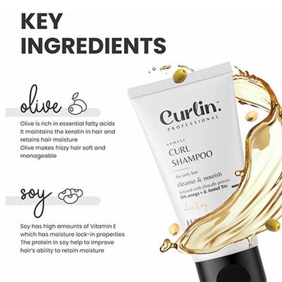 Curlin Professional Nourishing Curly Hair Shampoo for Dry, Frizzy, Wavy and Curly Hair, Sulphate and Paraben Free 50 gm - Shampoos