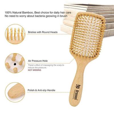 Bronson Professional Paddle Hair Brush Wooden with Bamboo Wood Bristles 12's - Hair Brushes