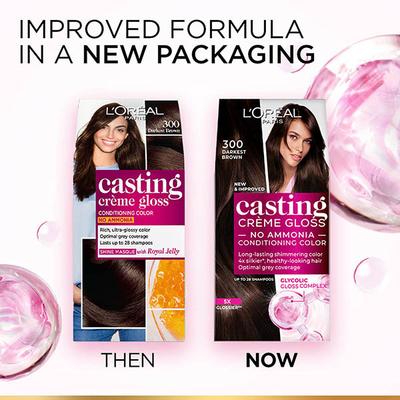 L'Oreal Paris Casting Creme Gloss Hair Color, 300 Darkest Brown 87.5gm+72ml - Crème