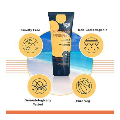 Beardhood Sunscreen SPF 50 Pa+++ Water & Sweat Resistant 50gm - Face Sunscreen