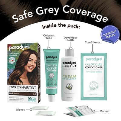 Paradyes Permanent Mini Dark Brown Timeless Hair Tint for Complete Grey Coverage Dark Brown 60 gm - Crème
