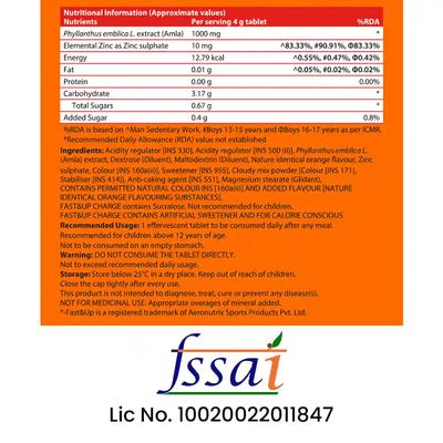 Fast&Up Charge Natural Vitamin C From Amla Extract & Zinc Effervesent Tablet - Fizzy Blast Orange Flavour (Pack of 3 x 20's) - Vitamin C