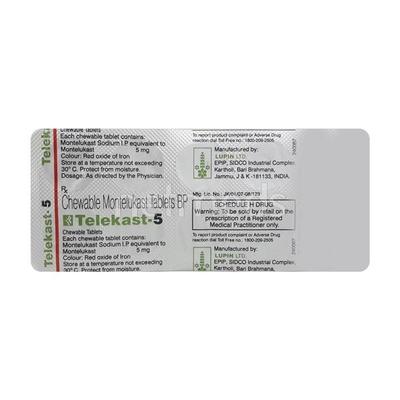 Telekast 5mg Chewable Tablet 10'S - Asthma/COPD-Ast