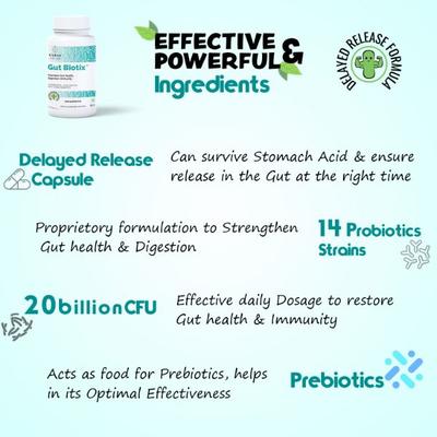 Curae Health Gut Biotix Probiotics and Prebiotics Capsules 60's - Digestive Health