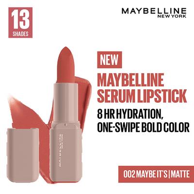 Maybelline New York Serum Lipstick (Matte) 8Hr Hydration + one-swipe bold color - 002 Maybe It's 4.5 g - Lipsticks