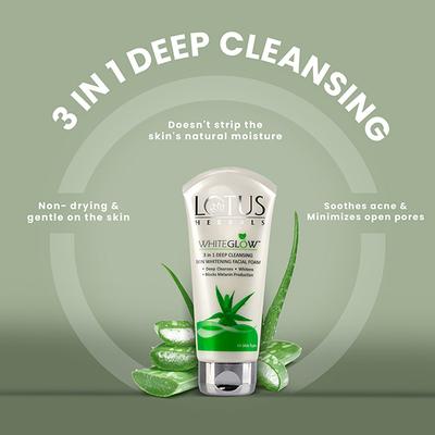 Lotus Herbals Whiteglow 3-in-1 Deep Cleansing Skin Whitening Facial Foam 100 gm - Face Wash & Cleansers