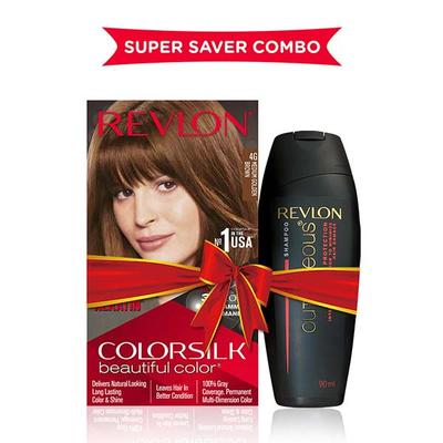Revlon Colorsilk Hair Color with Keratin 3D Color No Ammonia- 4G Medium Golden Brown 91.8ml + Free Outrageous Shampoo 90ml 1's - Crème