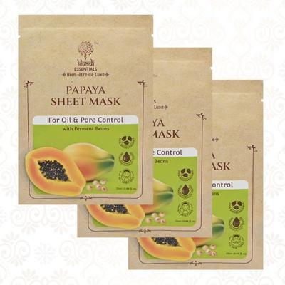 Khadi Essentials Ayurvedic Papaya Serum Sheet Mask For Spot Removal & Hydrated Skin (Pack of 3) 100 gm - Sheet Masks