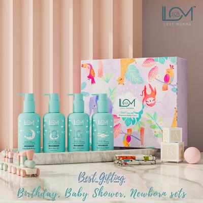 Love Momma 4 Bottles + Napkins Gift Hamper for Baby Care (Baby Shampoo, Hair Oil, Body Butter, Body Wash) 1's - Baby Shampoo