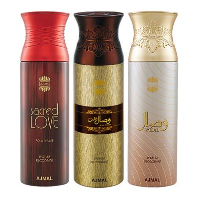 Ajmal Sacred Love Wisal Dahab Wisal Deodorant Spray (Pack of 3) 200 ml - Perfumes (Edt/Edp)